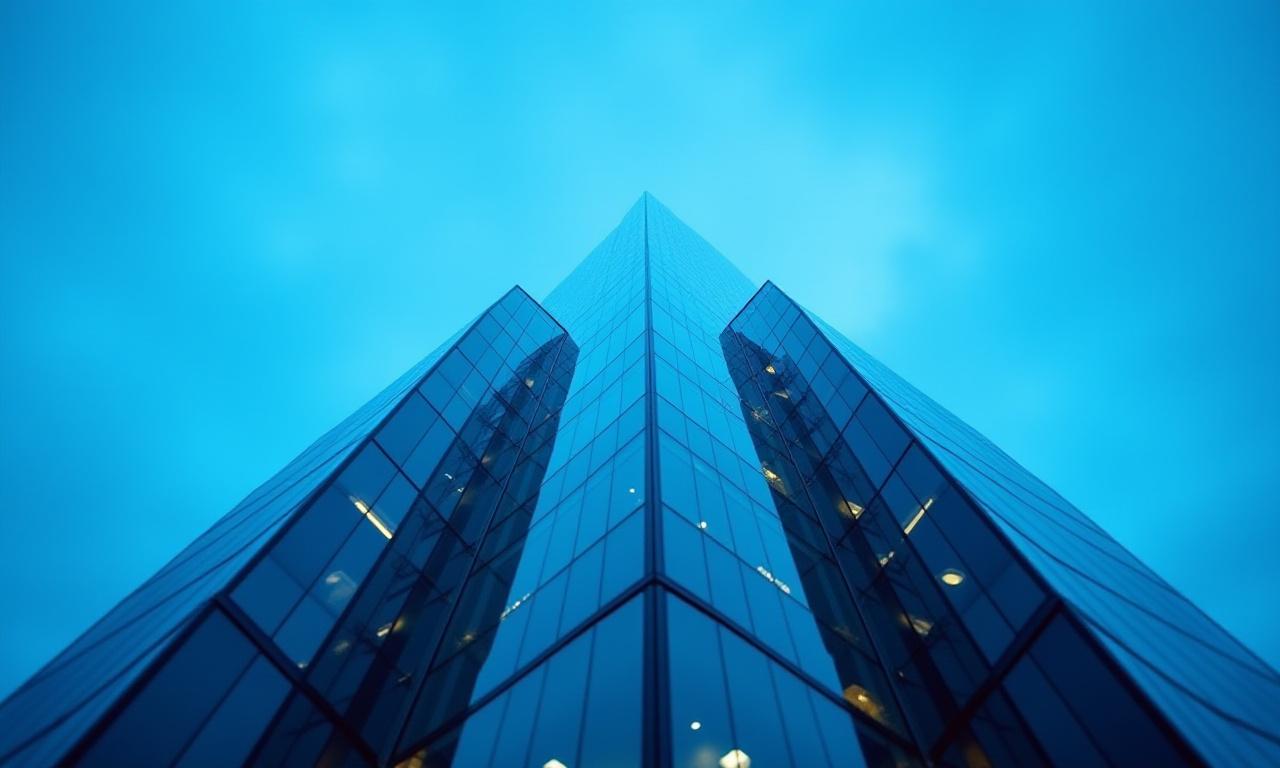Abstract deep blue glass architectural structure resembling an iceberg